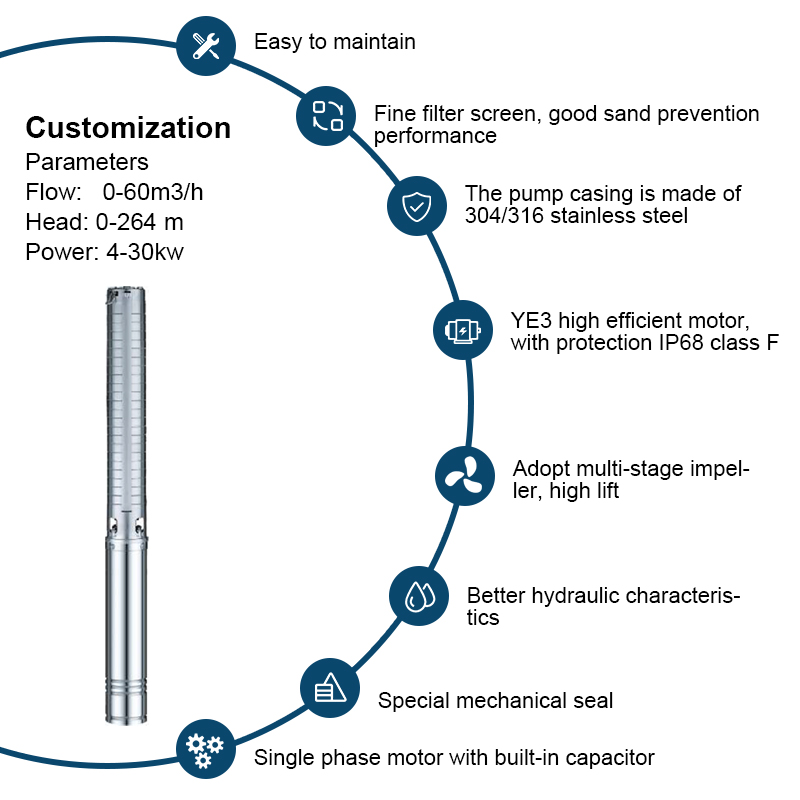 پمپ آب چاه عمیق فولادی ضد زنگ شناور سری SP با جریان بزرگ